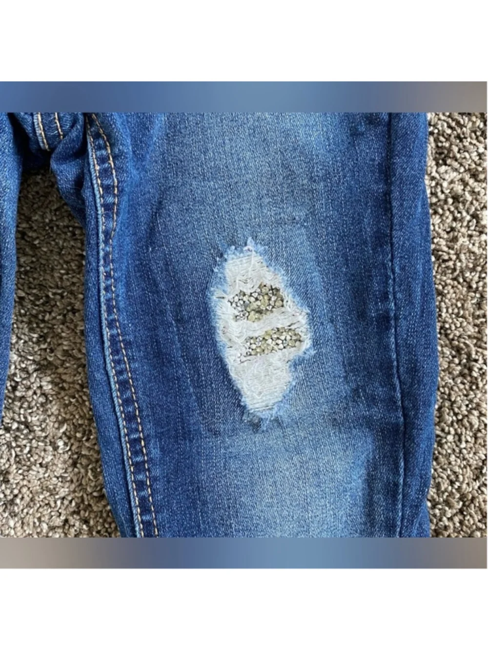 Justice Girls Jeans Blue Distressed Jegging Glitter Detail Size 7